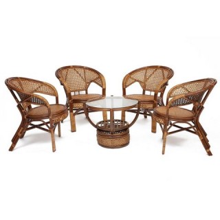 Комплект "PELANGI" 02/15 ( стол со стек + 4 кресла ) [без подушек] [ротанг, Honey( мед)]